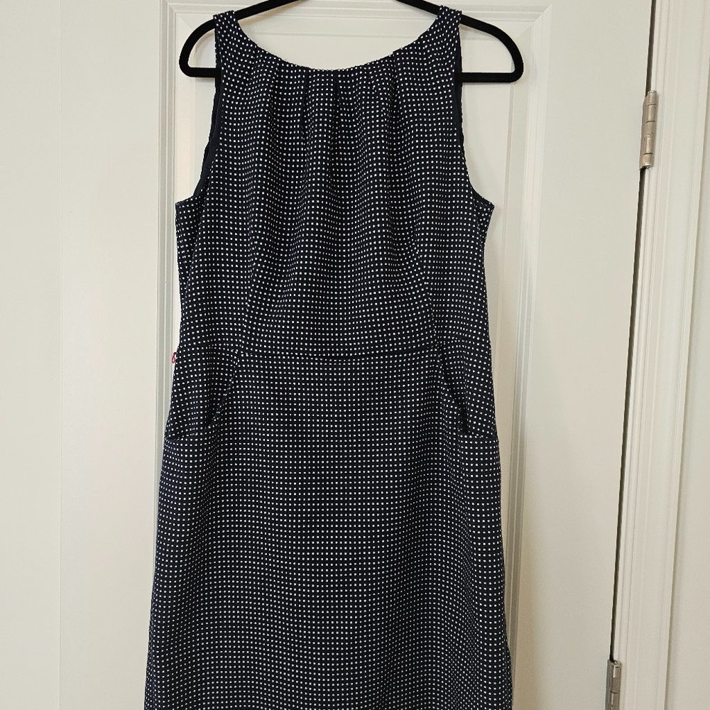 Chaps Navy Sheath with Pleated Neckline and Pockets 16